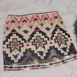 Express Aztec Sequin Mini Skirt Sz X SMALL